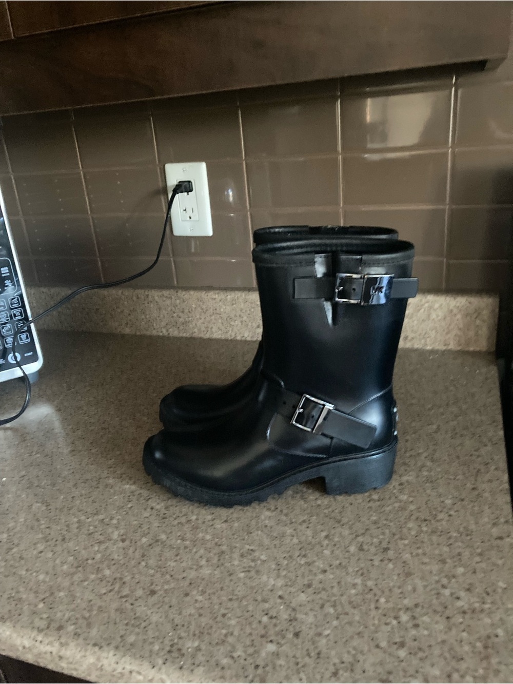 MICHAEL Michael Kors Black Mid-Calf Buckle Rain Boots